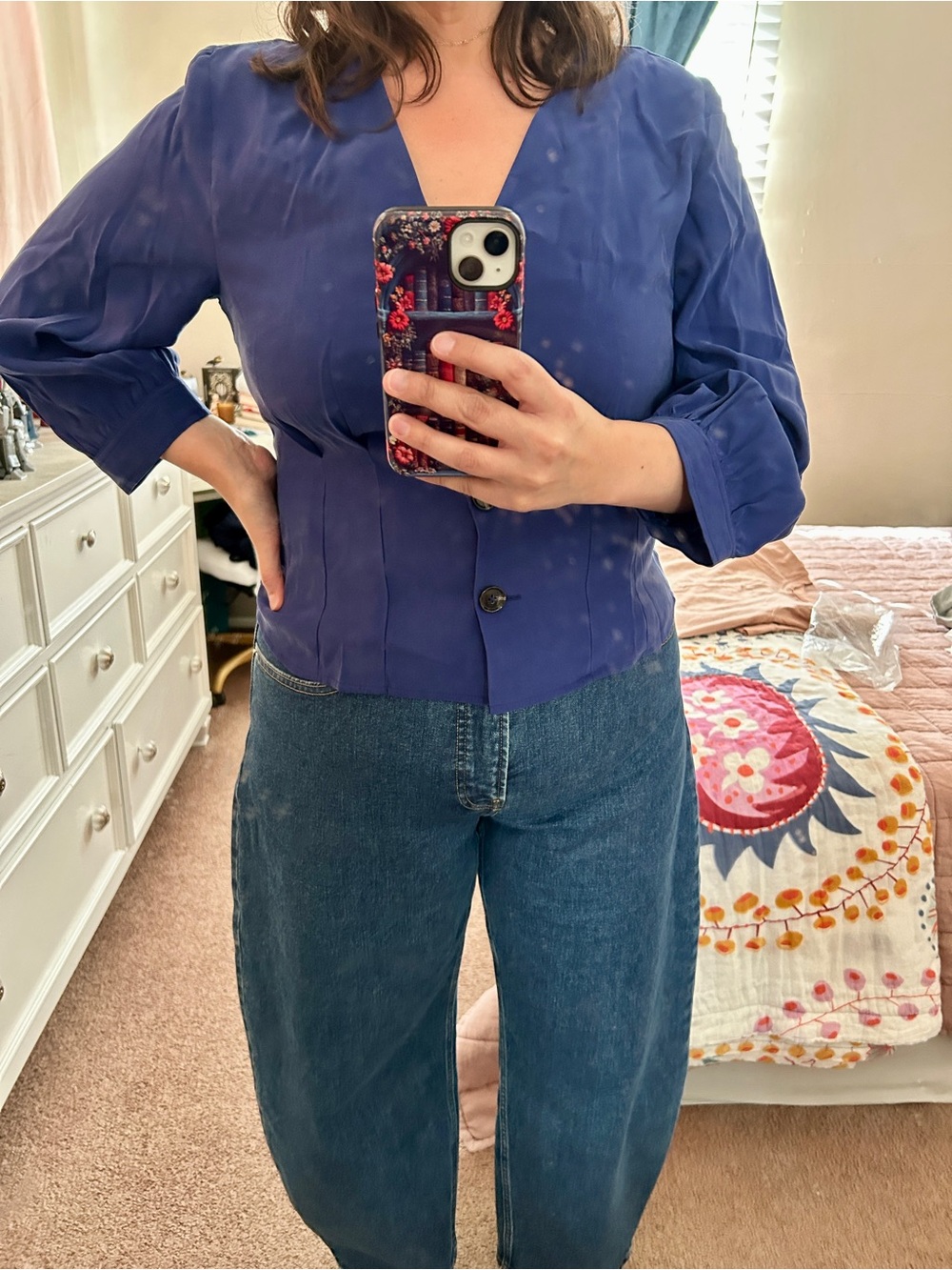 Banana Republic Deep Blue V-Neck Button Blouse